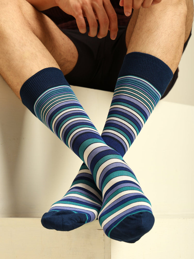 Naturefab Men's Bamboo Full Length socks Blue Stripes-1