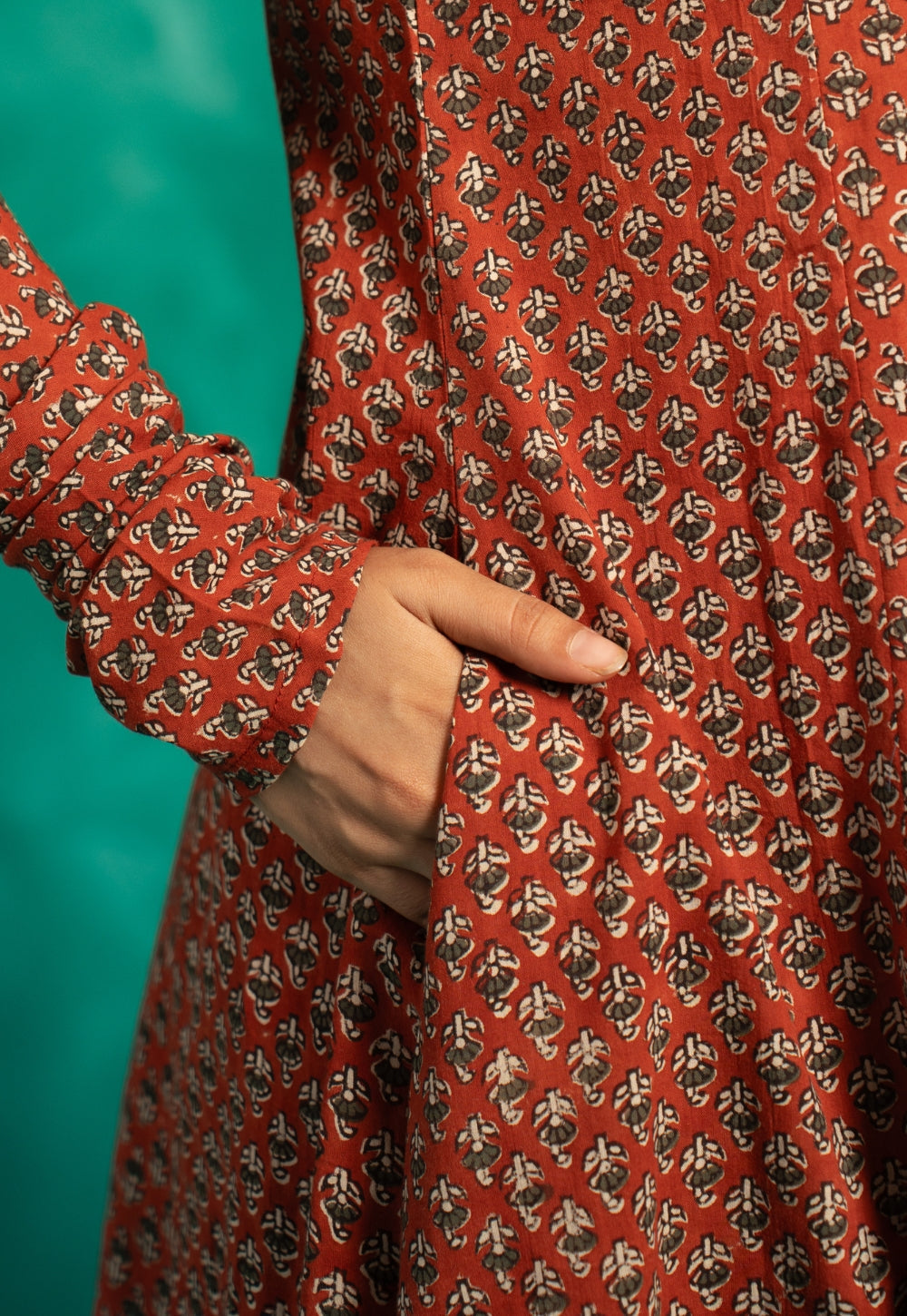 Huma Red Bagru Cotton Kali Kurta