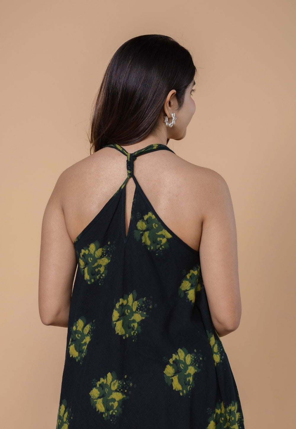 Tashi Green Dabu Slub Cotton A Line Dress