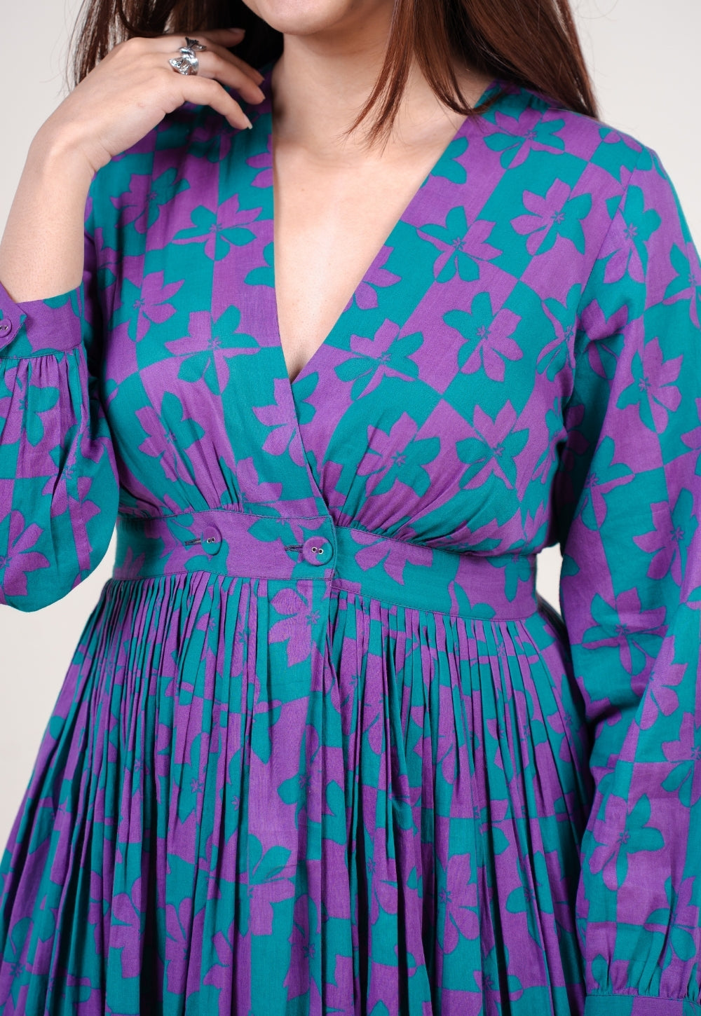 Kimaya Electric Blue Printed Mul A Line Dress
