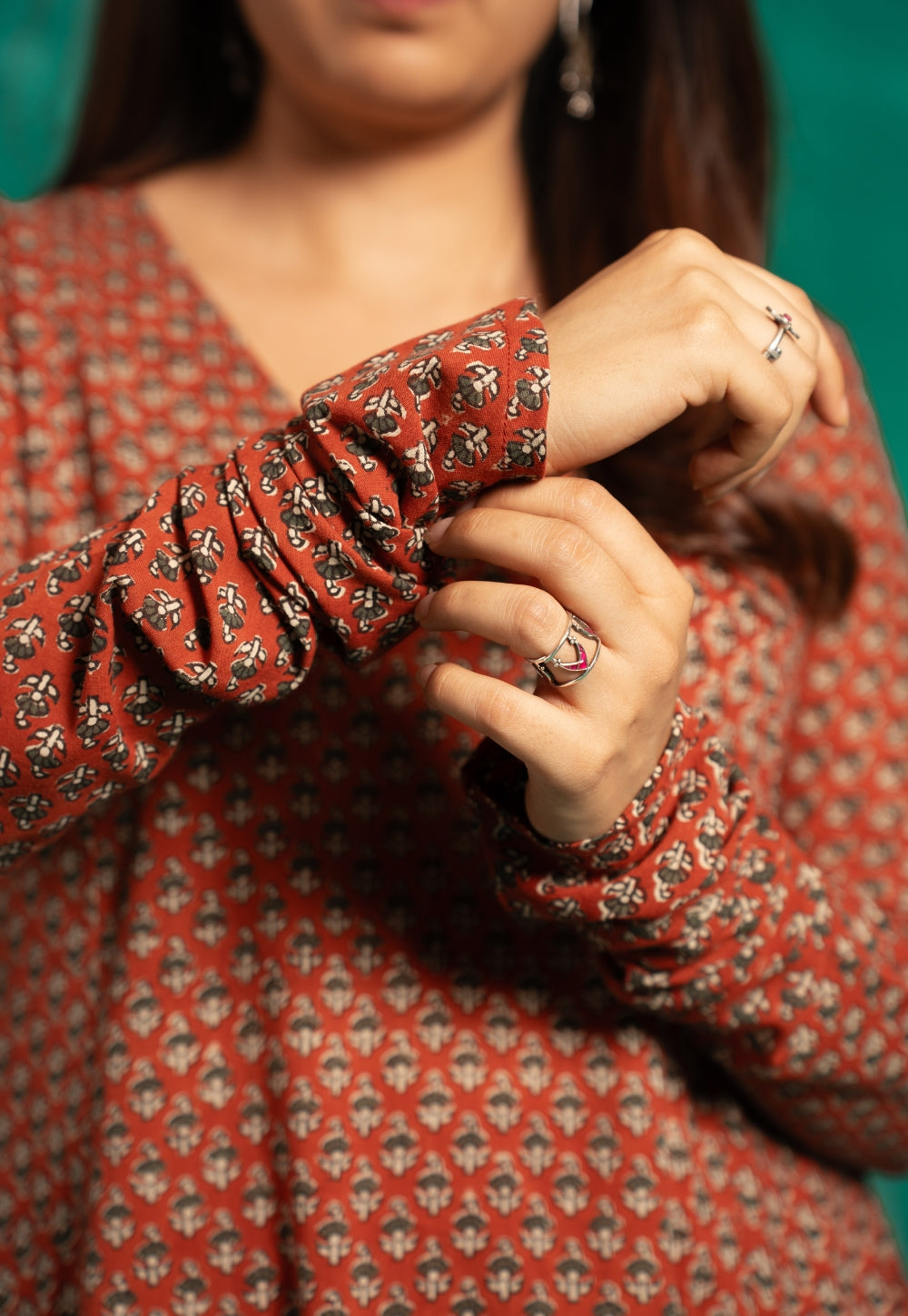 Huma Red Bagru Cotton Kali Kurta