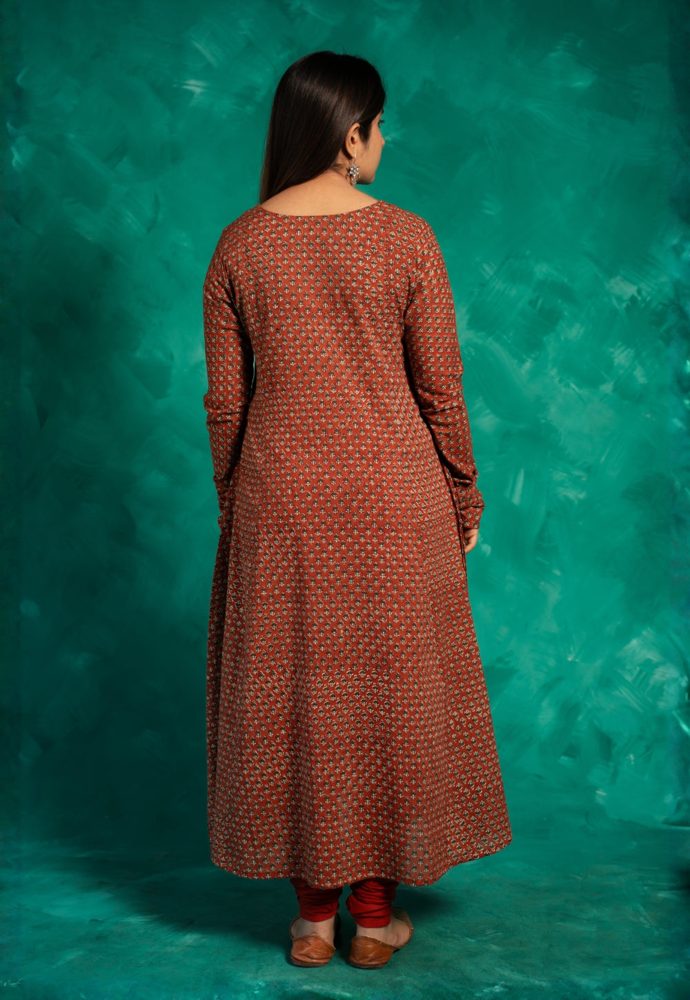 Huma Red Bagru Cotton Kali Kurta