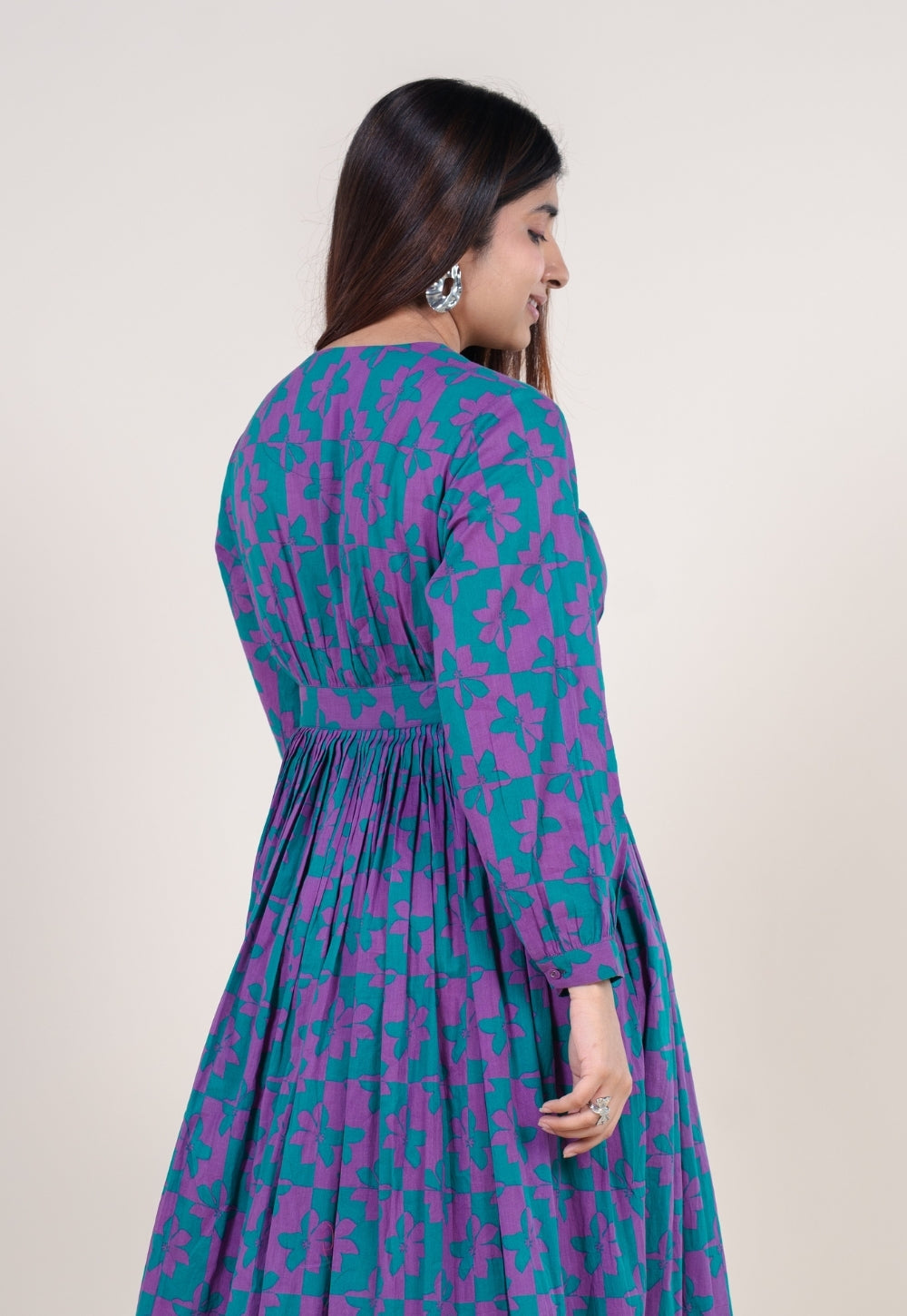 Kimaya Electric Blue Printed Mul A Line Dress