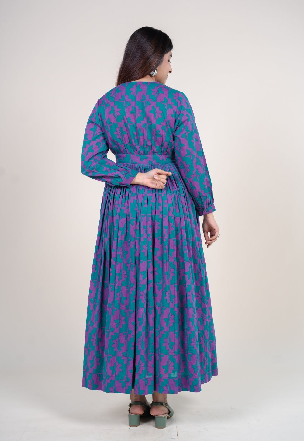 Kimaya Electric Blue Printed Mul A Line Dress