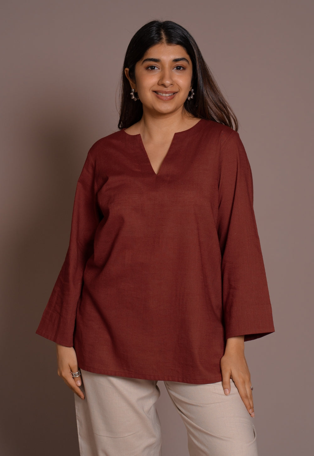 Madder Solid Slub Cotton Straight Short Top - DyeVerse