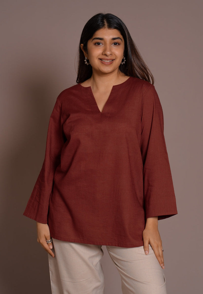 Madder Solid Slub Cotton Straight Short Top - DyeVerse
