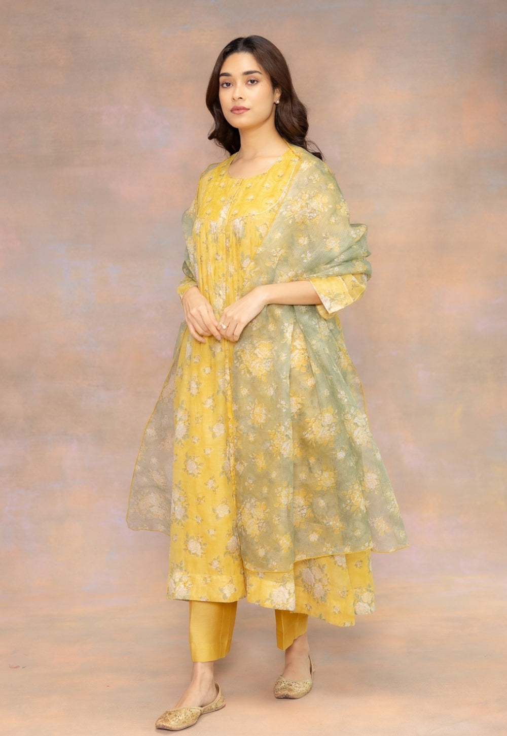 Yashi Yellow Solid Chanderi Silk Straight Pant
