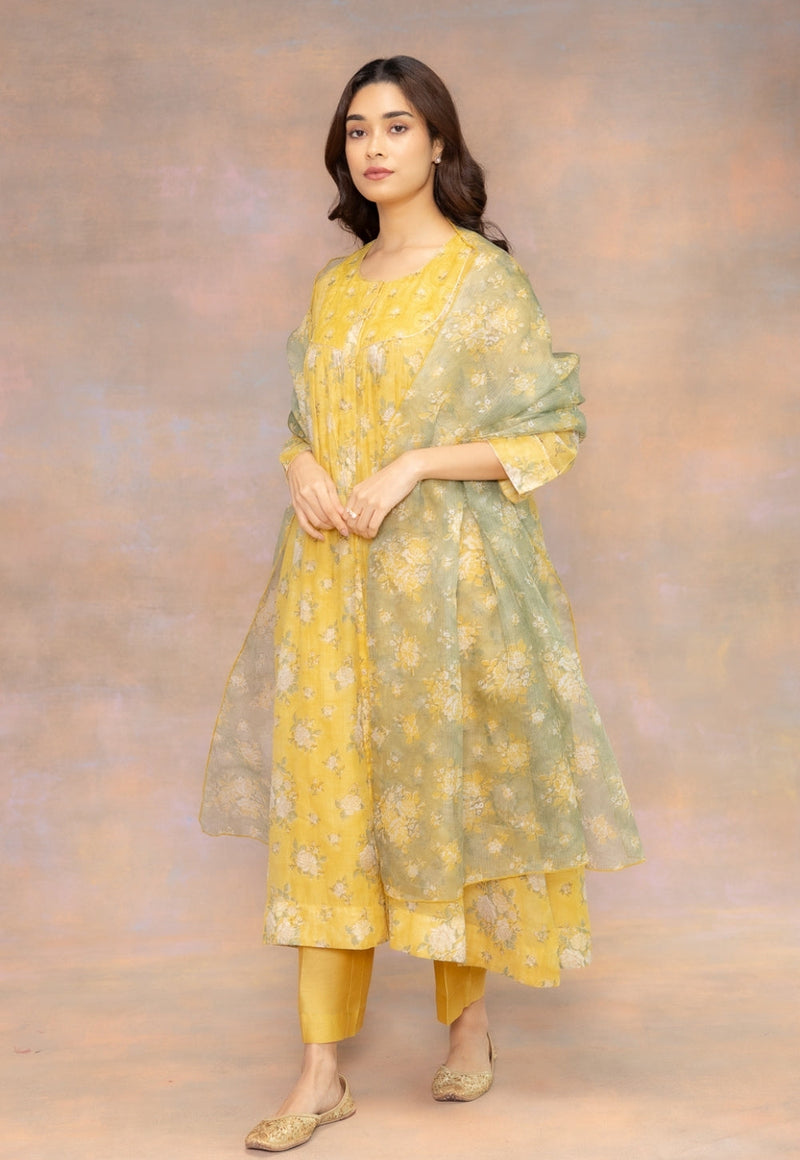 Yashi Yellow Solid Chanderi Silk Straight Pant