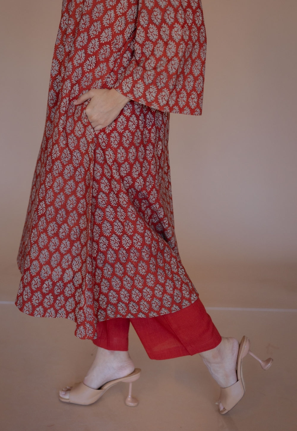 Sarah Red Bagru Cotton Kali Kurta