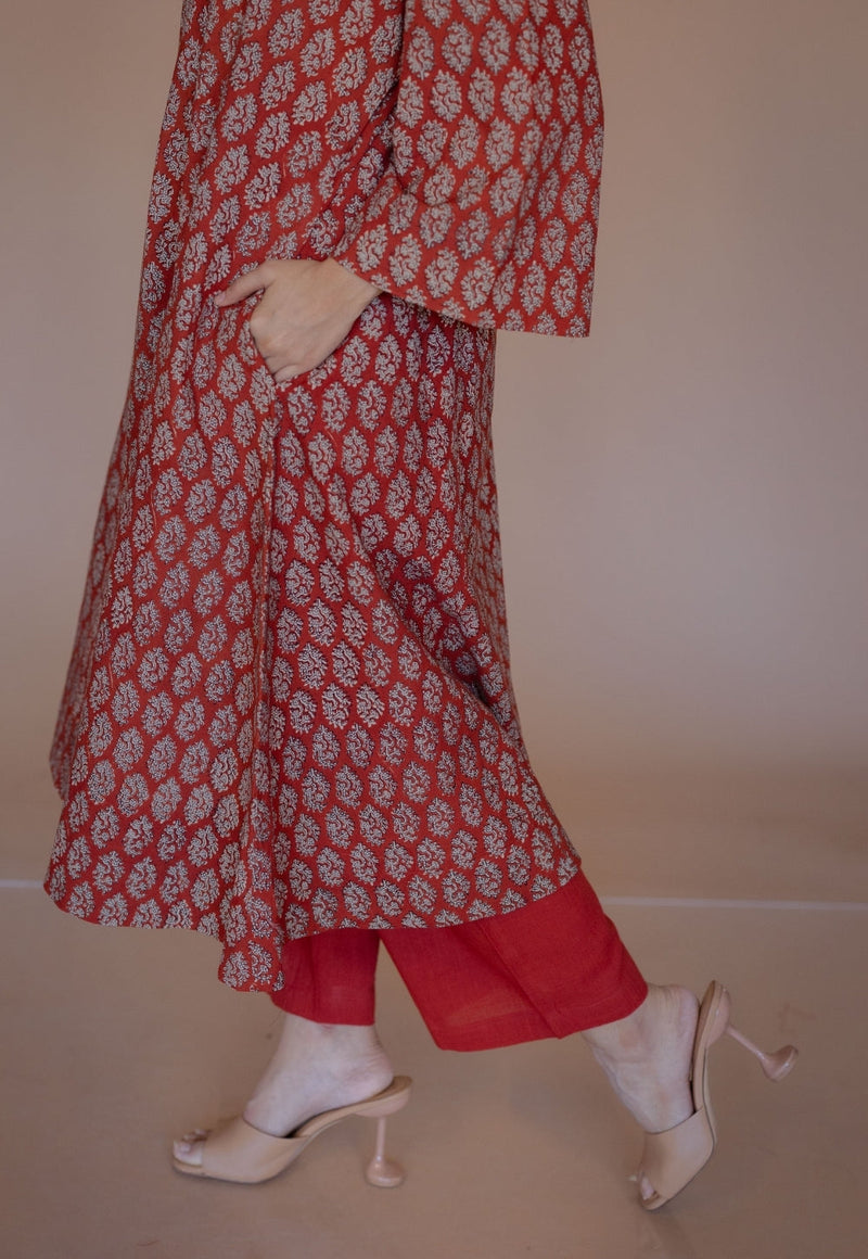 Sarah Red Bagru Cotton Kali Kurta