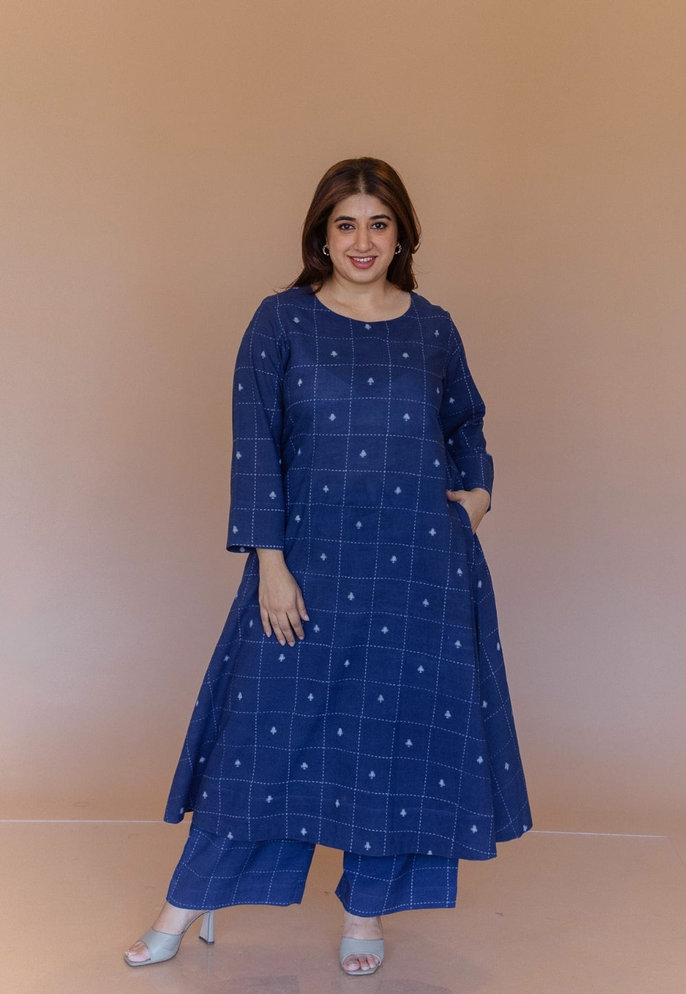 Shriya Blue Dabu Cotton A Line Co-Ord Set