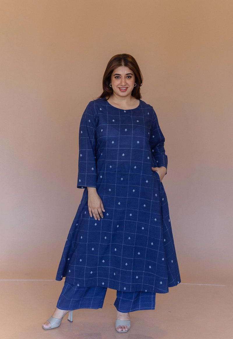 Shriya Blue Dabu Cotton A Line Co-Ord Set