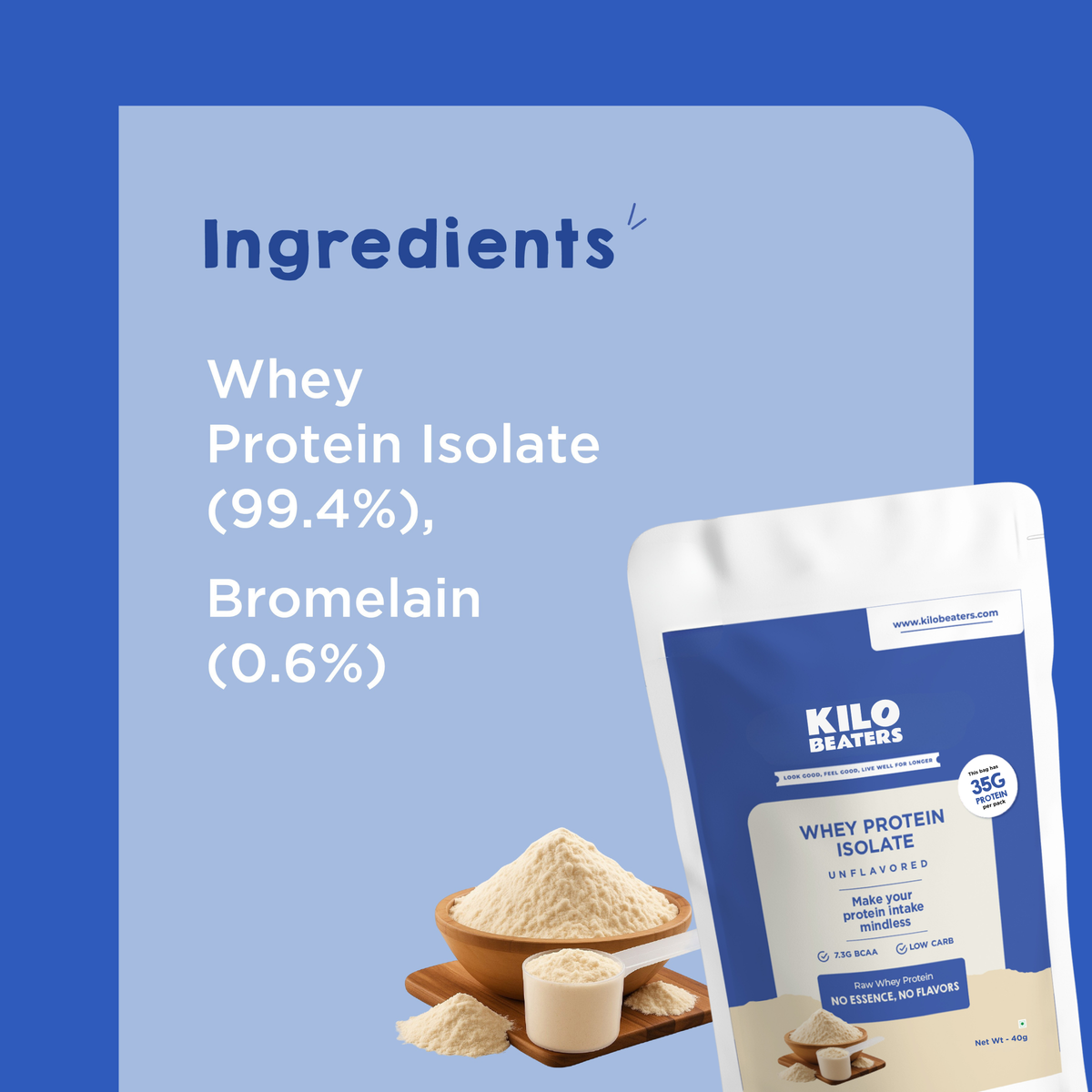 Unflavored Pure Whey Protein Isolate with 35g Protein per pack