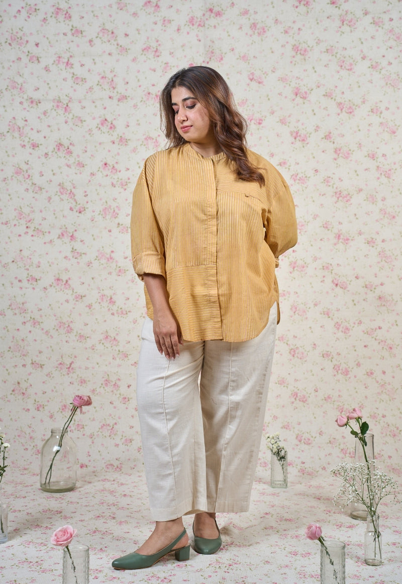 Claire Yellow Sanganeri Mul Cotton Straight Short Top