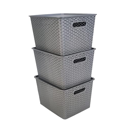 Set Of 3, Plastic Storage Organizers | Baskets With Lid