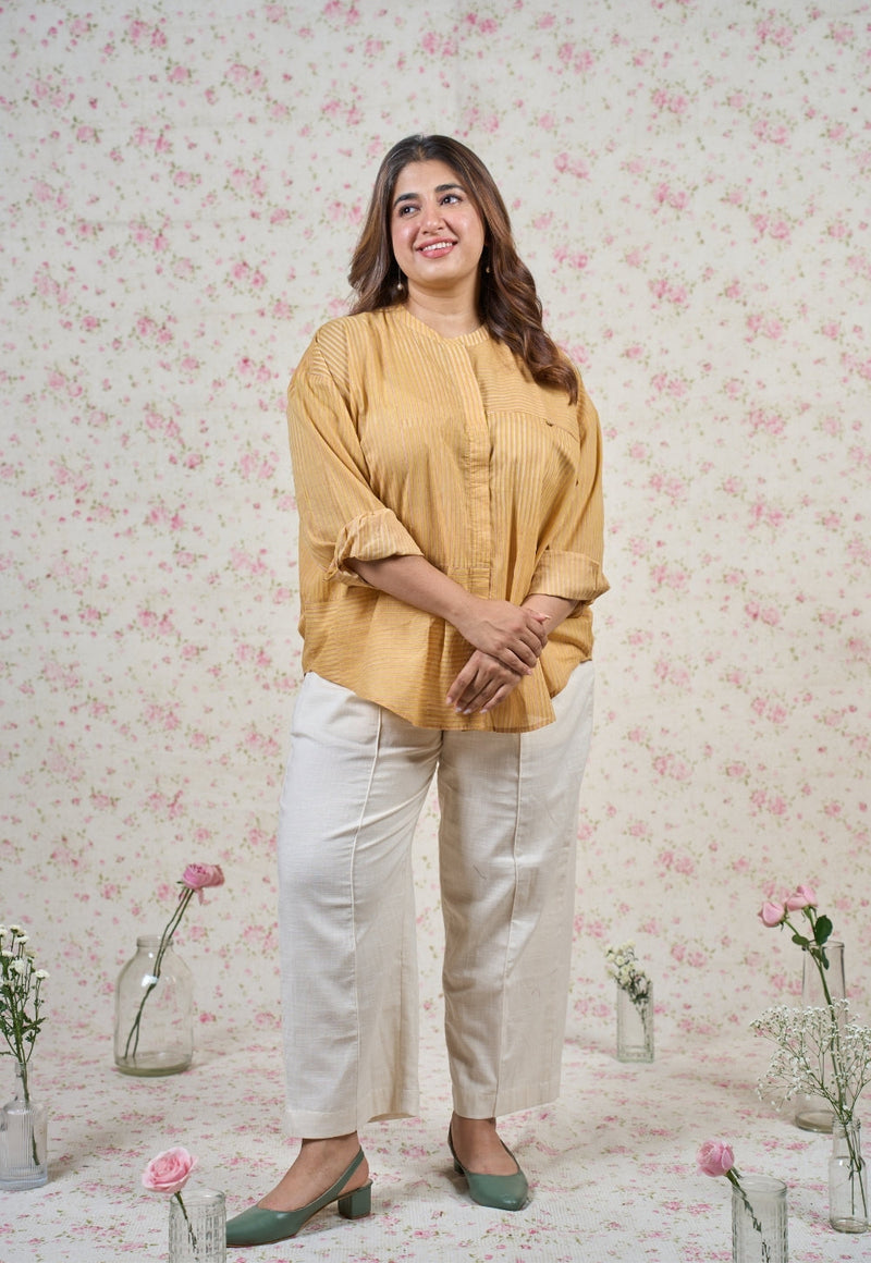 Claire Yellow Sanganeri Mul Cotton Straight Short Top