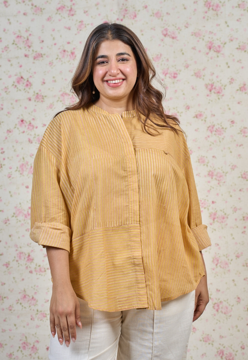 Claire Yellow Sanganeri Mul Cotton Straight Short Top