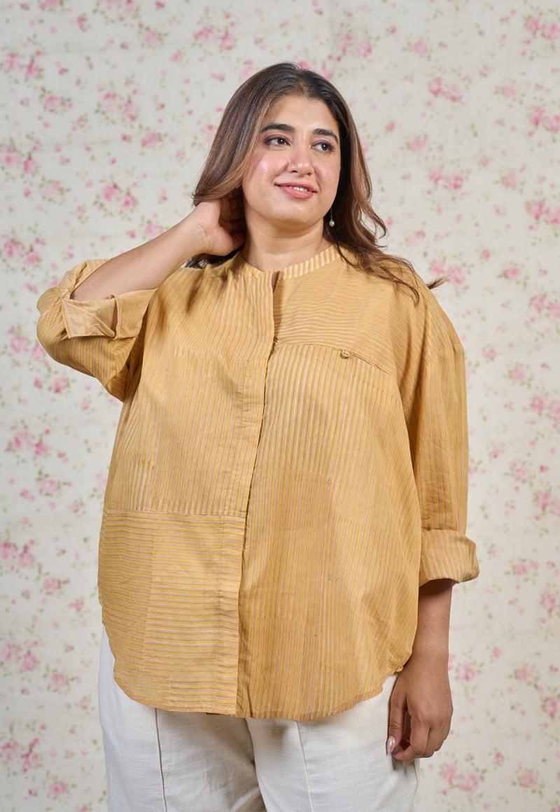 Claire Yellow Sanganeri Mul Cotton Straight Short Top