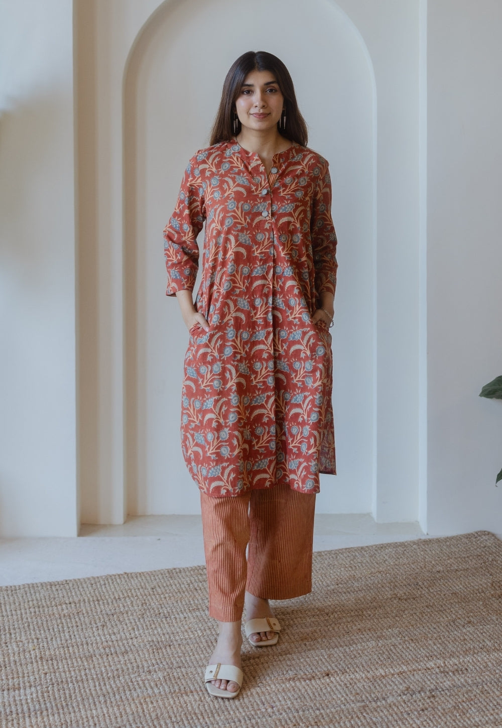 Yashi Red Ajrakh Cotton Straight Pant