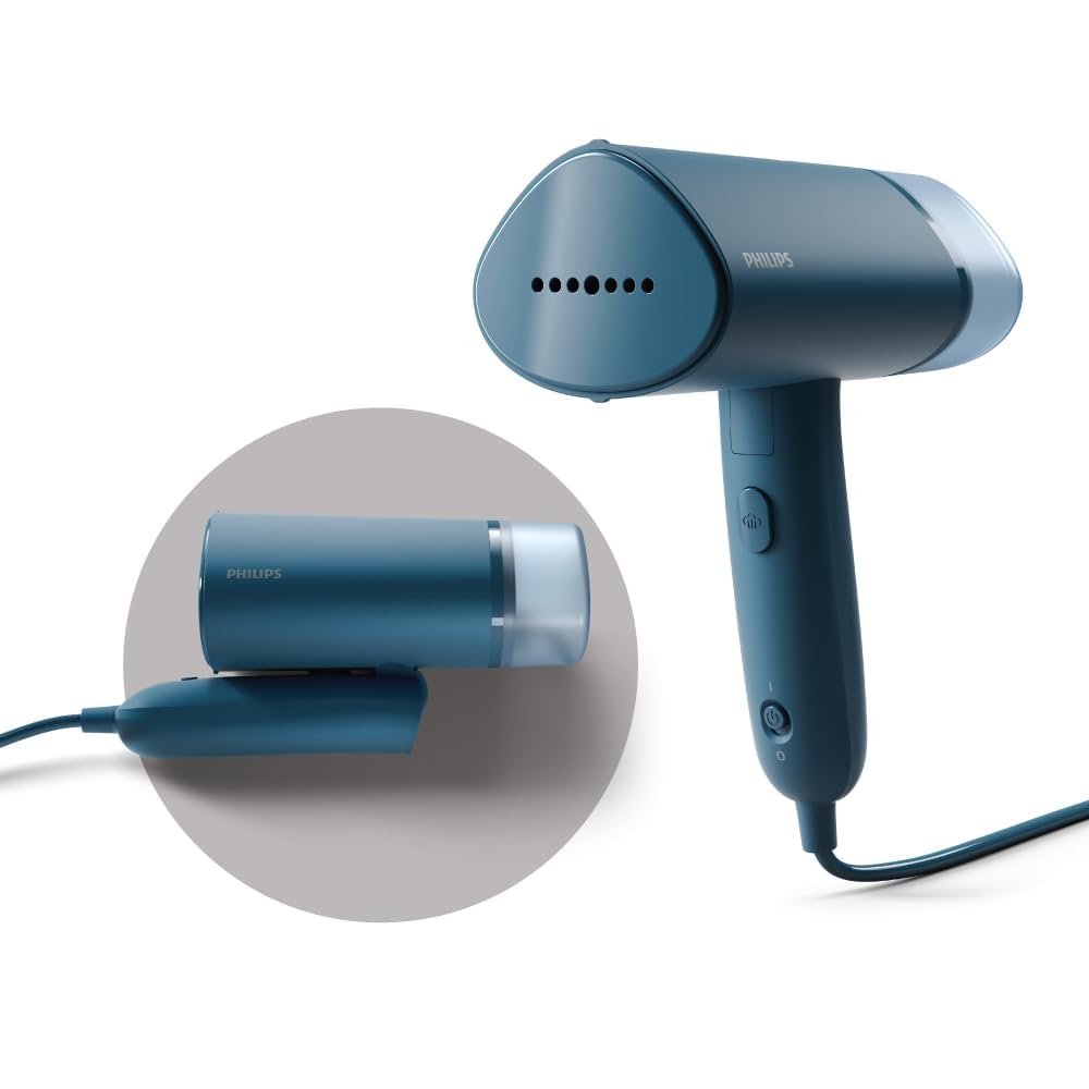 PHILIPS PHILIPS STH3000/20 Garment Steamer Perfect Rakhi Gift - Compact & Foldable, Convenient Vertical Steaming, 1000 Watt Quick Heat Up, up to 20g/min, Kills 99.9%* Bacteria (Reno Blue) - image 1