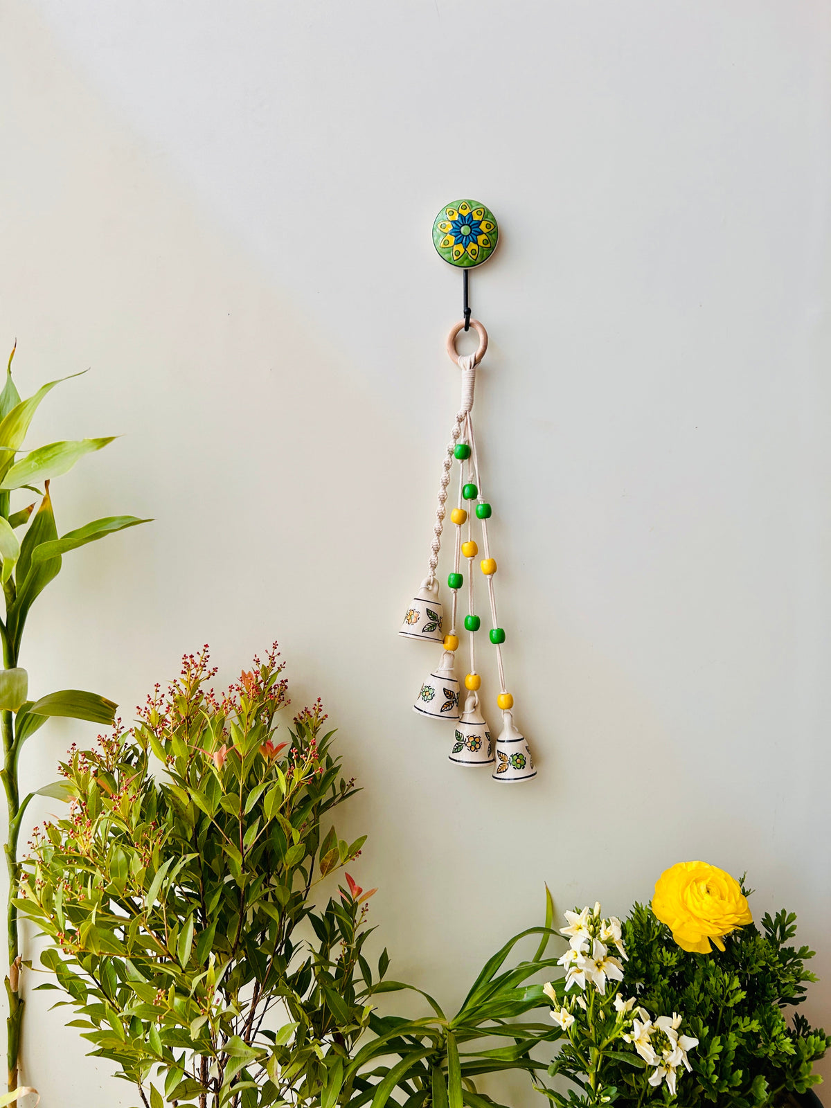 AMALTAS | Handmade Ceramic Symphony Bell Chimes | Bunch of 4 (mini) bells with Ceramic Hooks