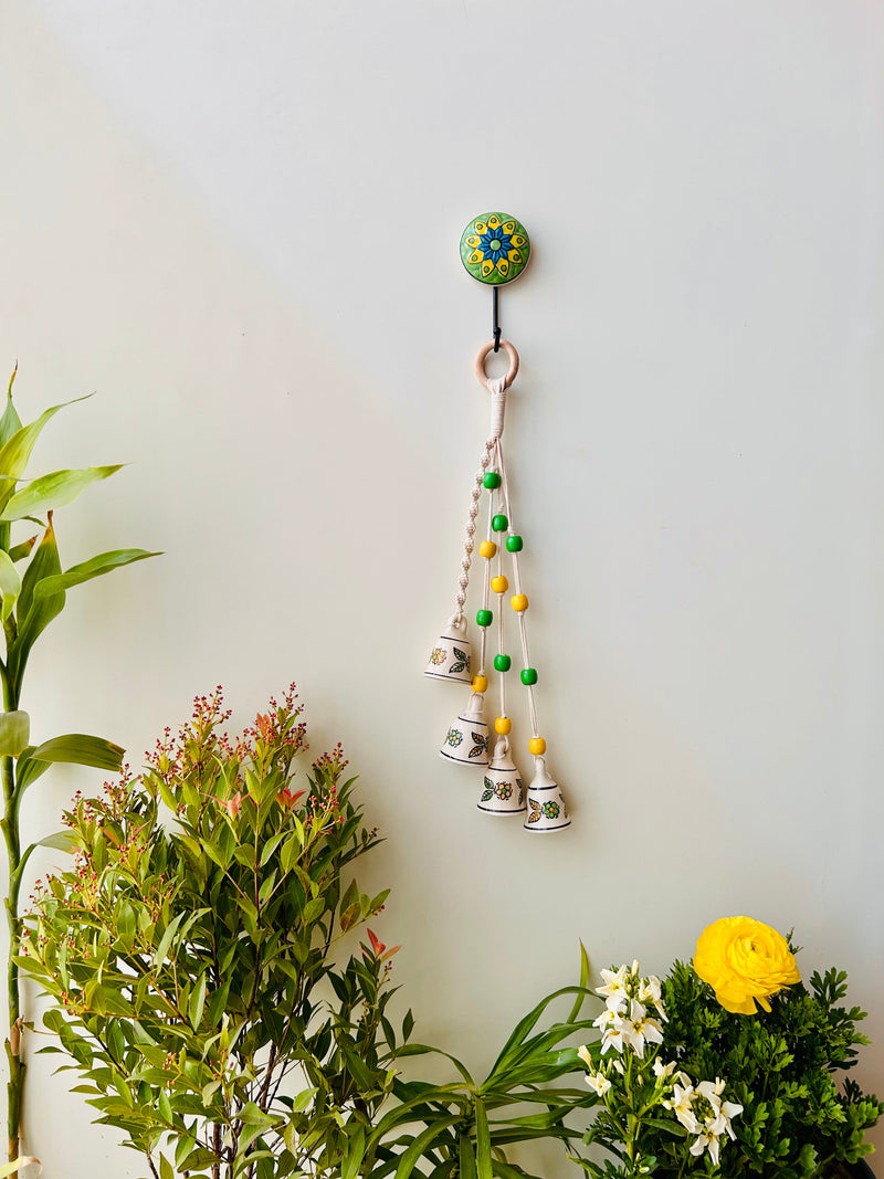 AMALTAS | Handmade Ceramic Symphony Bell Chimes | Bunch of 4 (mini) bells with Ceramic Hooks