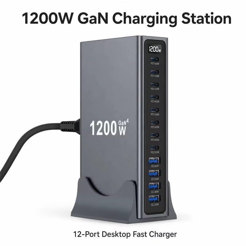 WISTAR WISTAR 1200W USB C Charger Block, 12-Port GaN Charging Station, 140W PD PPS AVS Fast Charger Hub for MacBook Pro/Air, iPhone 17 Pro Max/17 Air/16 Series, Samsung Galaxy S26 Series, iPd - image 4