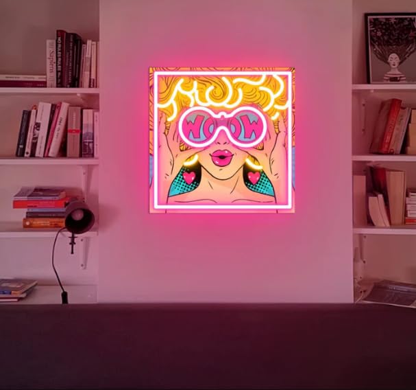 Neonsignsindia LED Neon Light 'Wow Girl' Sign, 24x24 Inches, UV Print, Different Modes & Adjustable Brightness | Neon Signs India — Image 1