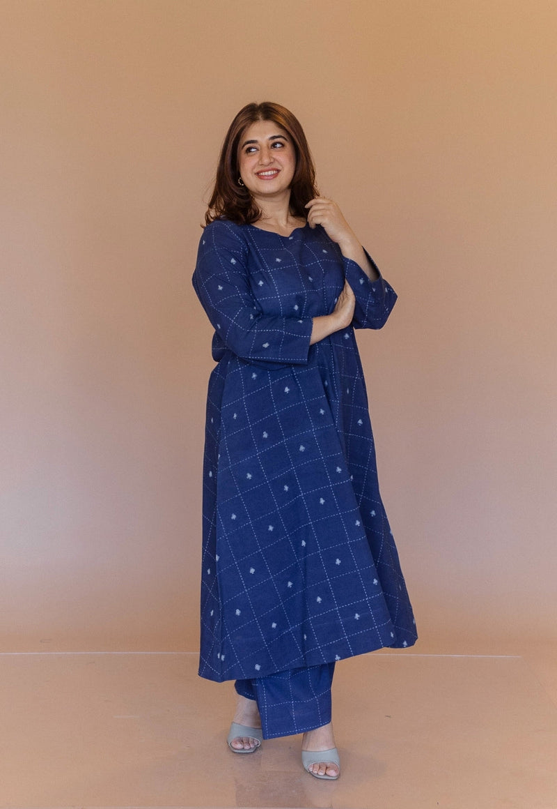 Shriya Blue Dabu Cotton A Line Co-Ord Set