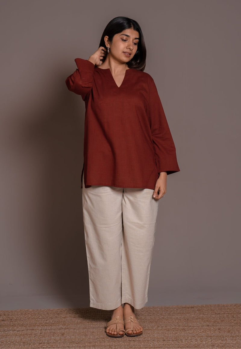 Madder Solid Slub Cotton Straight Short Top - DyeVerse