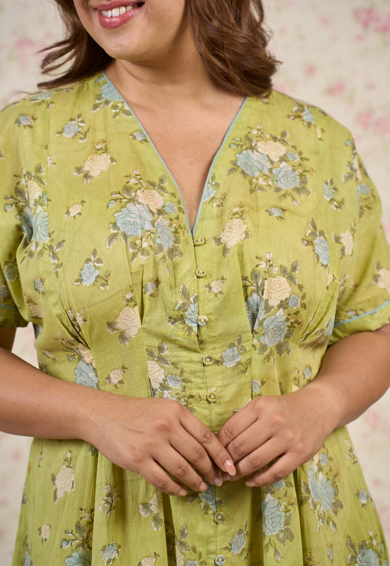 Grace Sanganeri Mul Cotton A Line Dress
