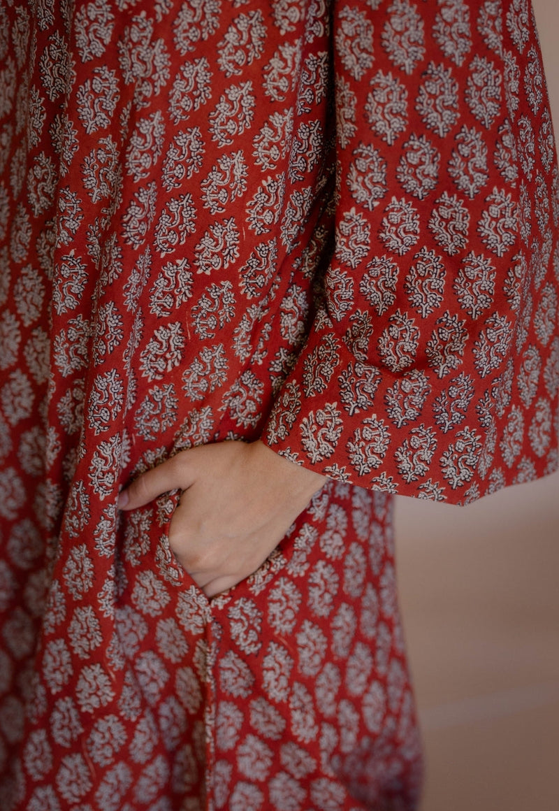 Sarah Red Bagru Cotton Kali Kurta