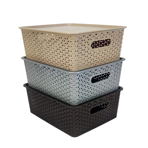Set Of 3, Plastic Storage Organizers | Baskets With Lid