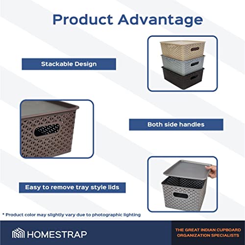 Set Of 3, Plastic Storage Organizers | Baskets With Lid
