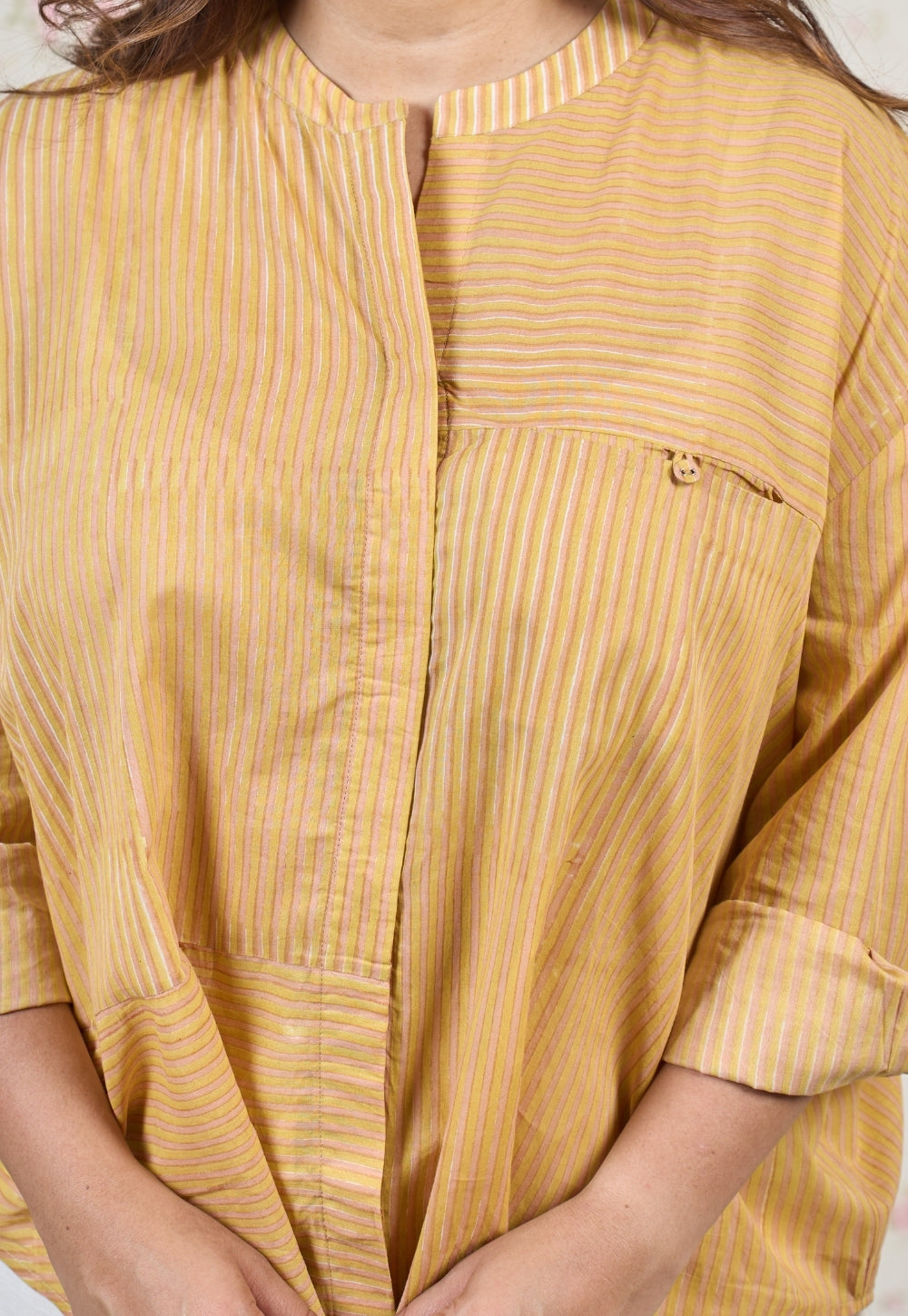 Claire Yellow Sanganeri Mul Cotton Straight Short Top