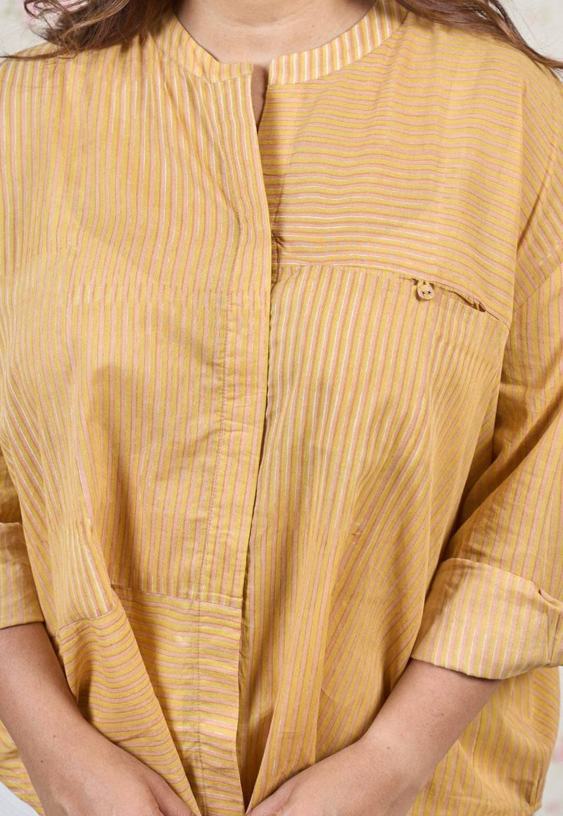 Claire Yellow Sanganeri Mul Cotton Straight Short Top