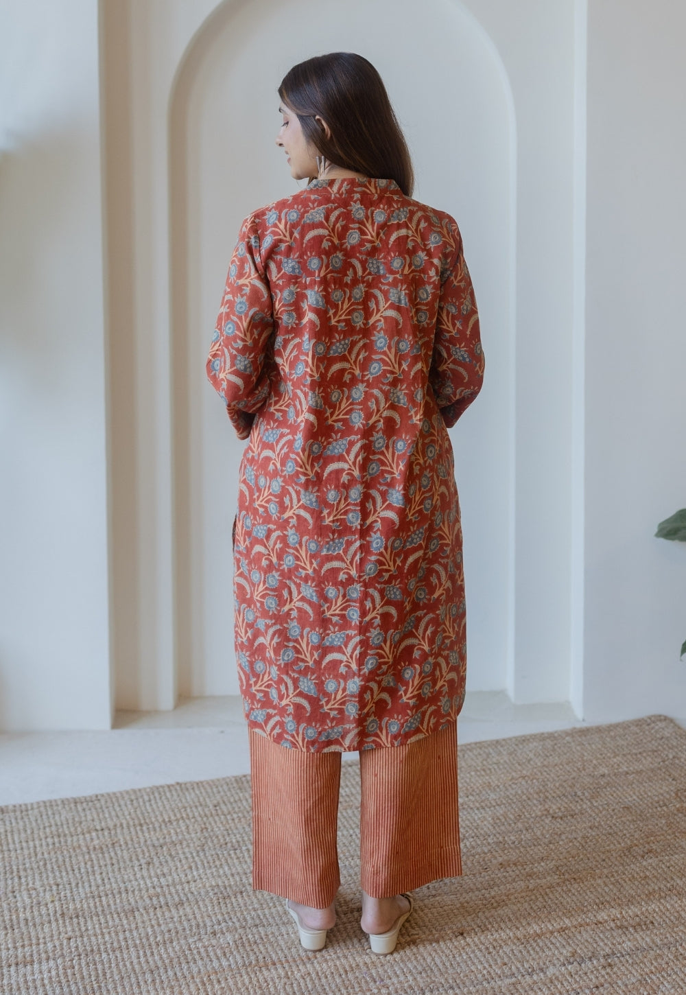 Yashi Red Ajrakh Cotton Straight Pant