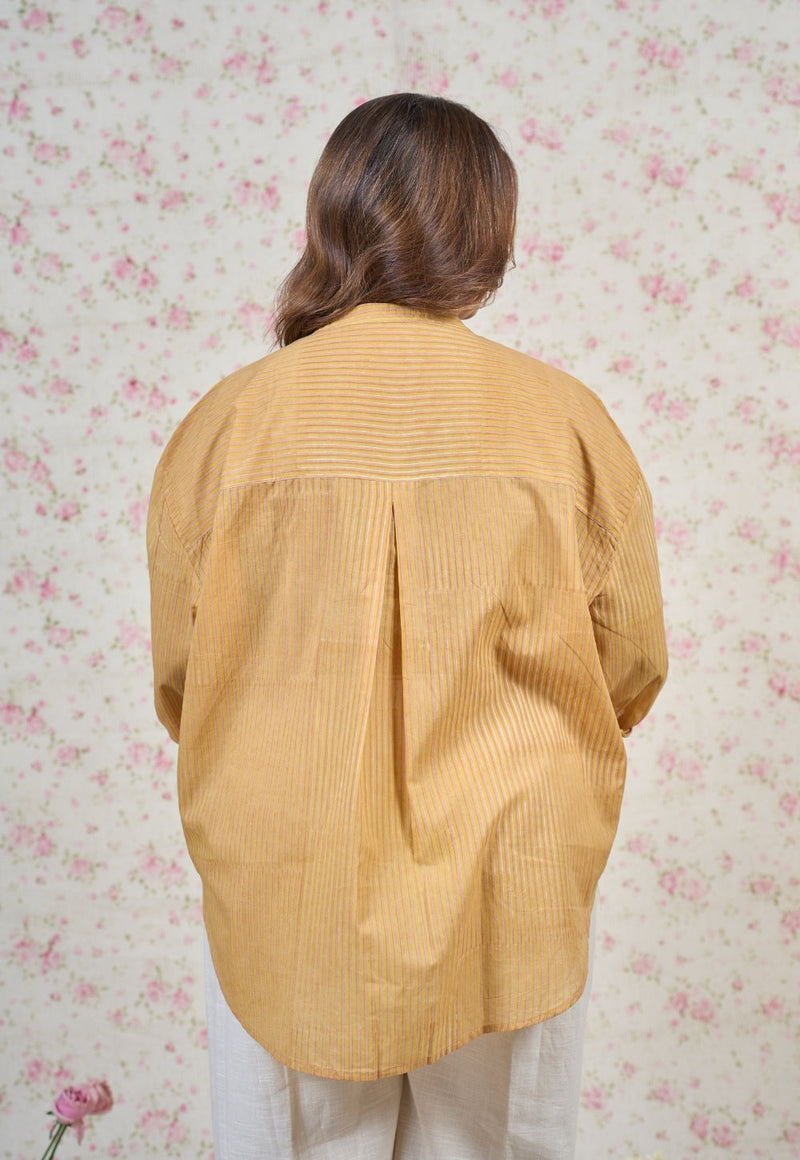 Claire Yellow Sanganeri Mul Cotton Straight Short Top