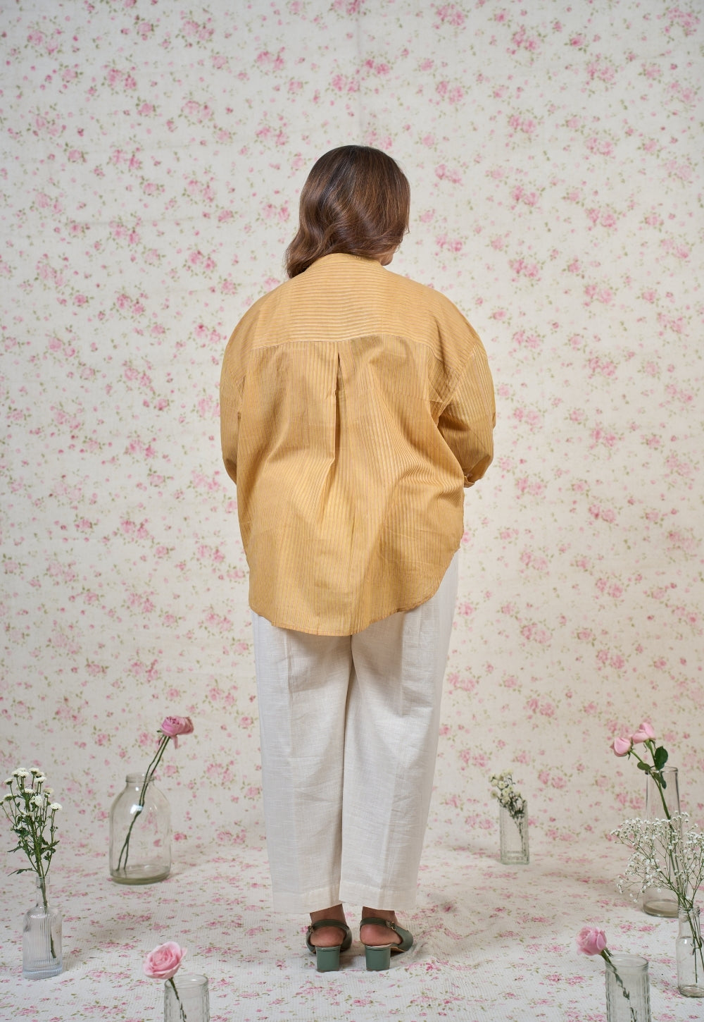 Claire Yellow Sanganeri Mul Cotton Straight Short Top
