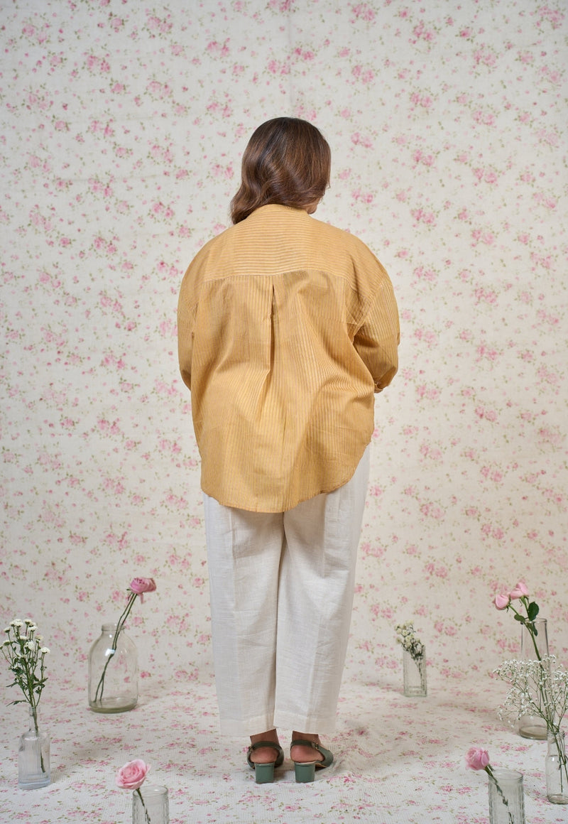 Claire Yellow Sanganeri Mul Cotton Straight Short Top