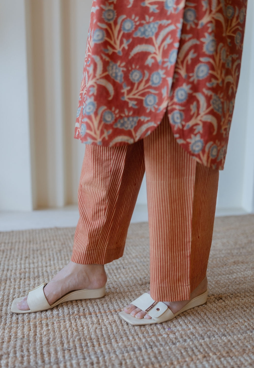 Yashi Red Ajrakh Cotton Straight Pant
