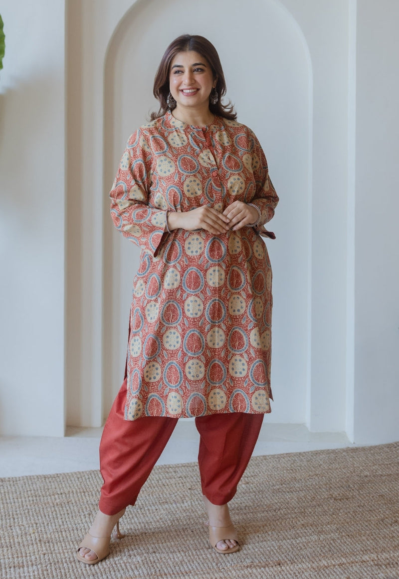 Aarna Red Ajrakh Cotton Straight Kurta