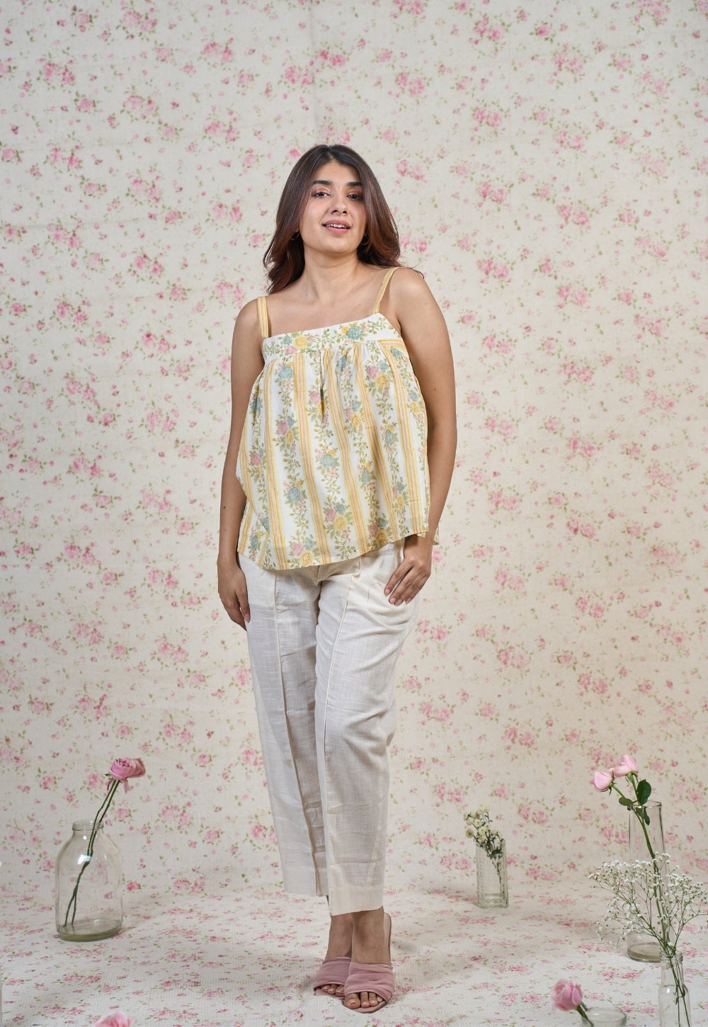 Ivy Yellow Sanganeri Mul Cotton A Line Short Top