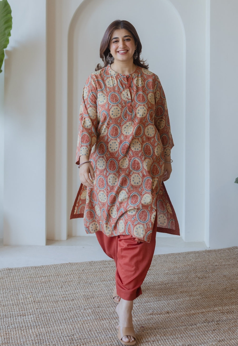 Aarna Red Ajrakh Cotton Straight Kurta