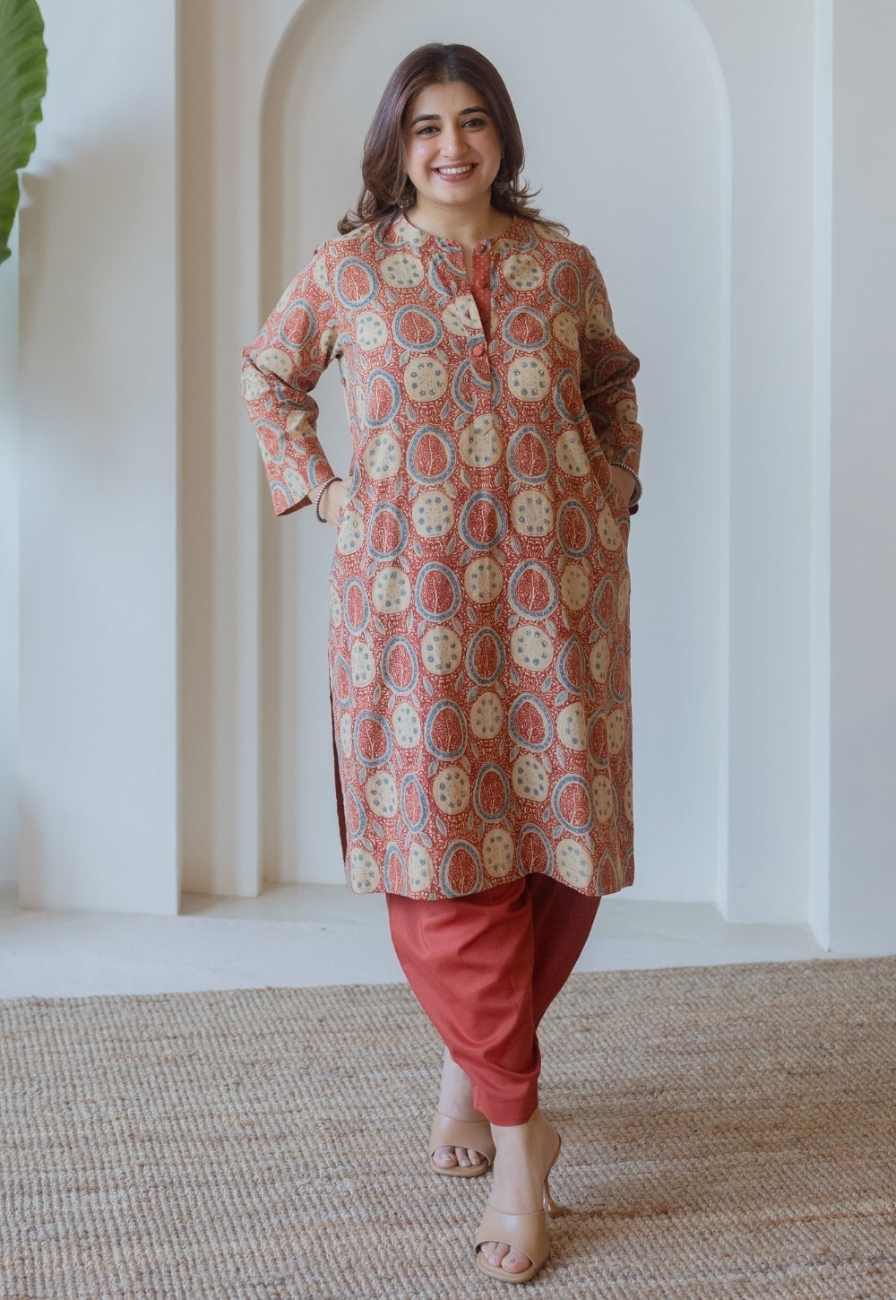 Aarna Red Ajrakh Cotton Straight Kurta