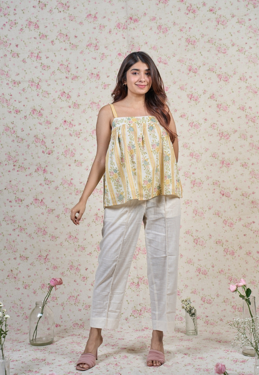 Ivy Yellow Sanganeri Mul Cotton A Line Short Top