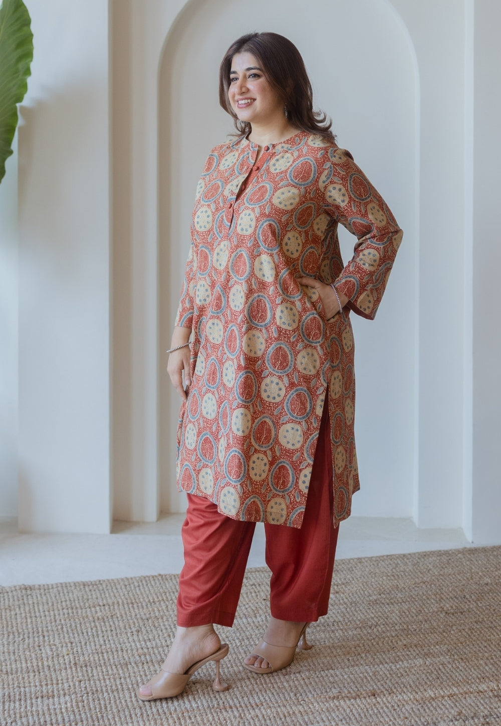 Aarna Red Ajrakh Cotton Straight Kurta