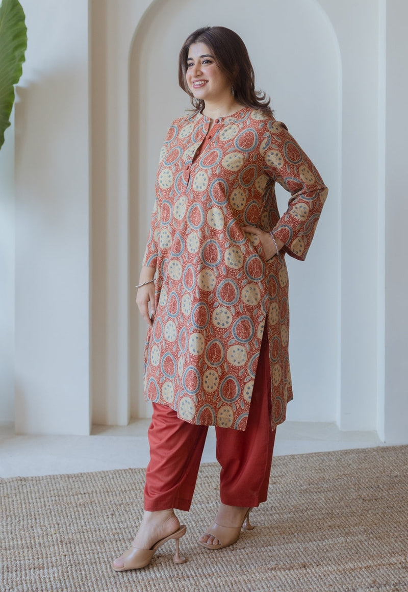 Aarna Red Ajrakh Cotton Straight Kurta