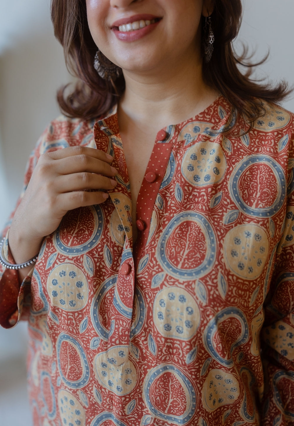 Aarna Red Ajrakh Cotton Straight Kurta