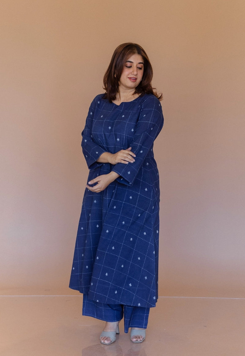 Shriya Blue Dabu Cotton A Line Co-Ord Set